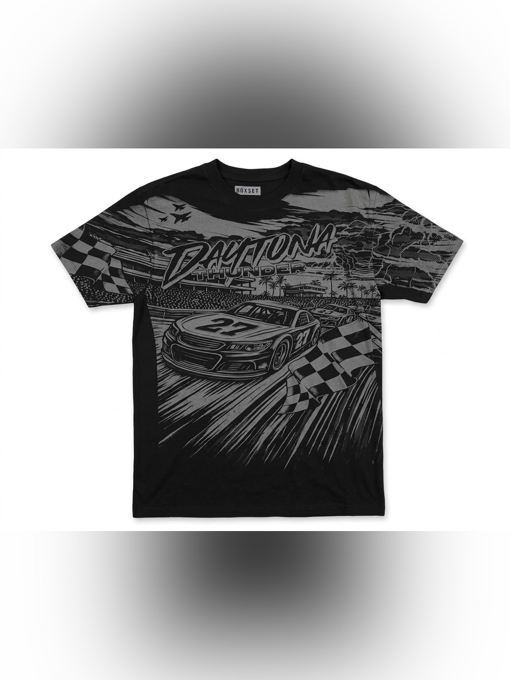 Boxset Daytona Thunder Racing T-Shirt Mens Medium Black Graphic Cotton Tee